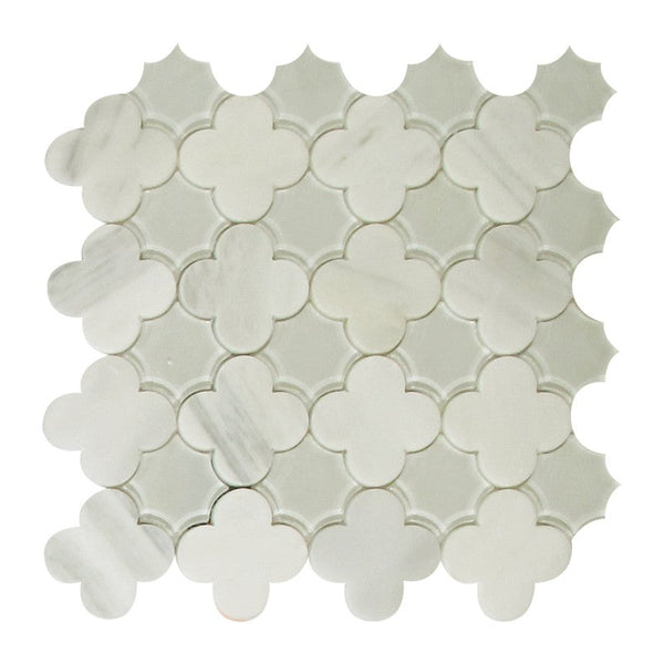 Flower Waterjet Mosaic Arabescato and Clear Glass All Marble Tiles