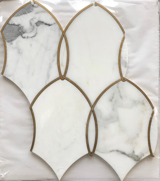 Gentle Net Backsplash Waterjet Mosaic Tile Calacatta and Brass All Marble Tiles