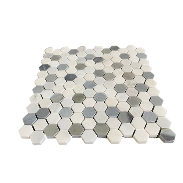 Arabescato Mosaic Hexagon with Blue Stone 1"x1" All Marble Tiles