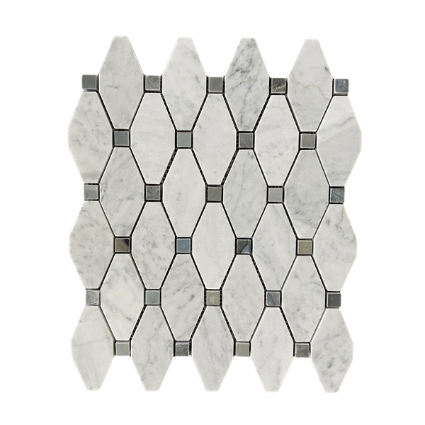 Elongated Octagon Waterjet Mosaic With Bianco Carrara & Blue Stone Dot All Marble Tiles