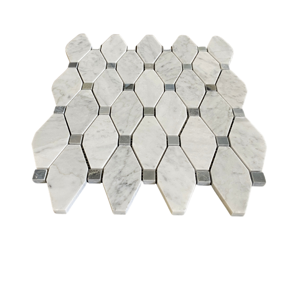Elongated Octagon Waterjet Mosaic With Bianco Carrara & Blue Stone Dot All Marble Tiles