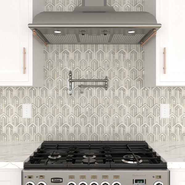 Mini Arrow Waterjet Mosaic Thassos and Mother of Pearl All Marble Tiles