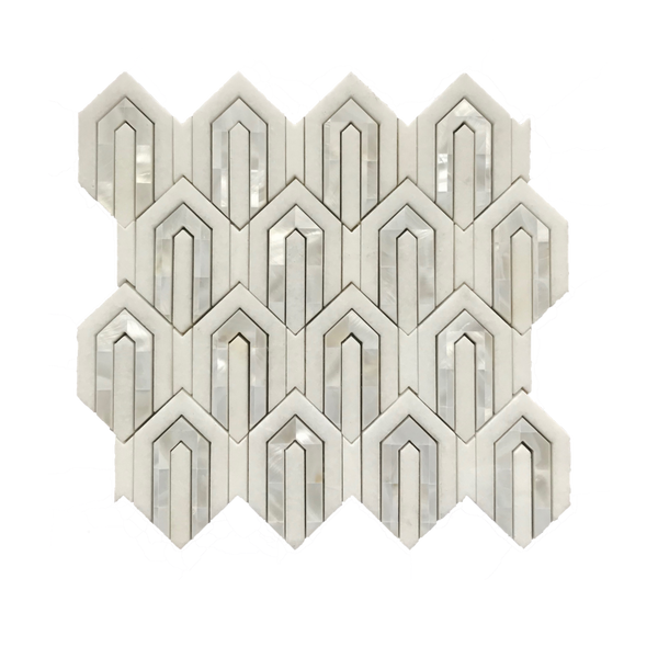 MEGA Arrow Waterjet Mosaic Thassos and Mother of Pearl All Marble Tiles