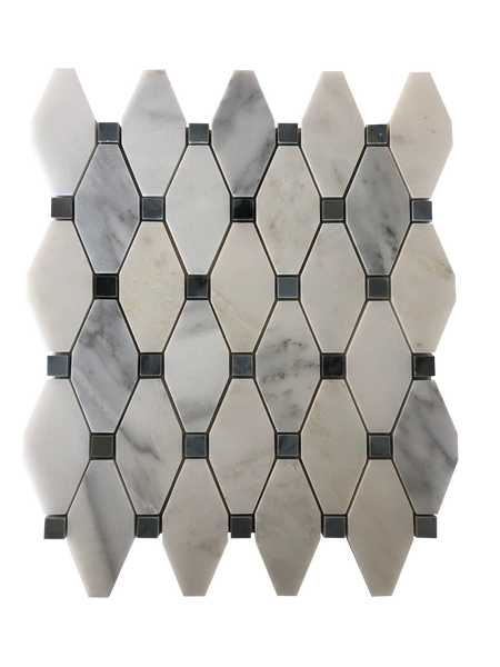 Elongated Octagon Waterjet Mosaic With Bianco Carrara & Blue Stone Dot All Marble Tiles