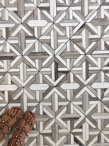 Karo Waterjet Mosaic With Dolomite & Equator Polished All Marble Tiles
