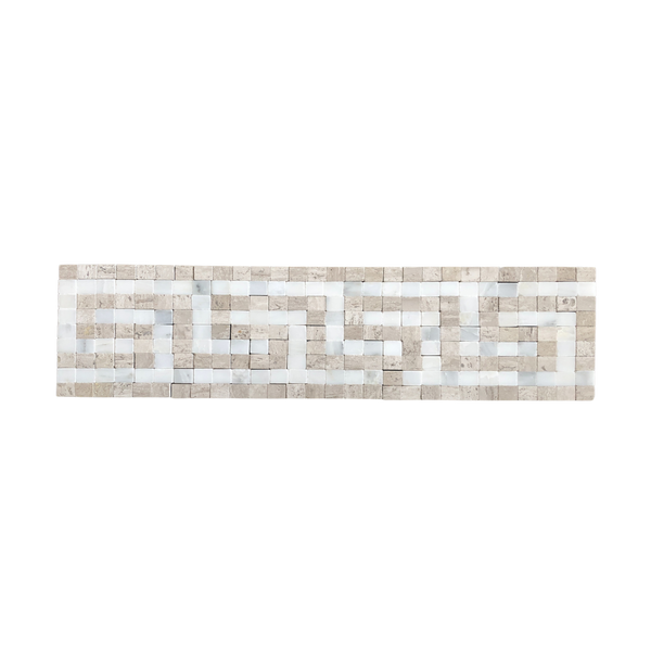 Oyster Gray and Arctic White Greek Key Border Tile for Floor or Wall Application| Finishing Marble Trim| Marble Border Tile| Decroative Marble Tile| Polished| Beige and White Border All Marble Tiles