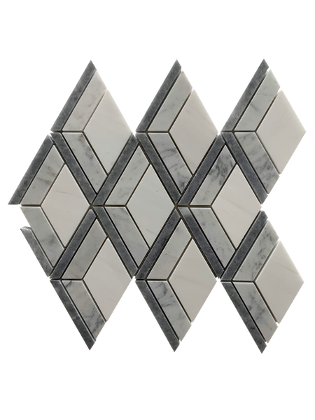 Genau Waterjet Mosaic Carrara and Bardiglio All Marble Tiles