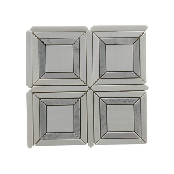 Lente Waterjet Mosaic Dolomite and Carrara All Marble Tiles