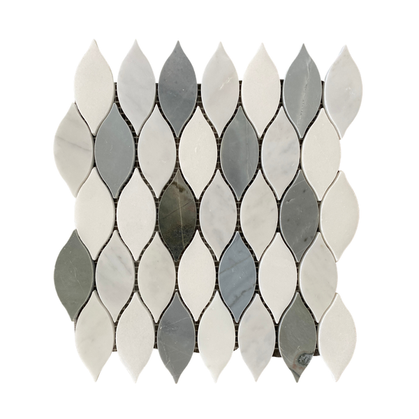 Elongated Teardrop White And Carrara With Blue Polished All Marble Tiles