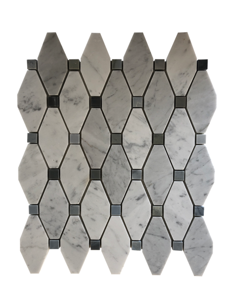 Elongated Octagon Waterjet Mosaic With Dolomite & Ocean grey Dot All Marble Tiles