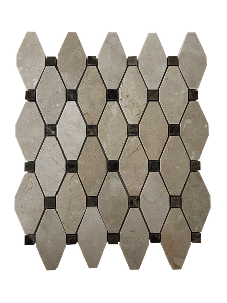 Elongated Octagon Waterjet Mosaic With Bianco Carrara & Blue Stone Dot All Marble Tiles