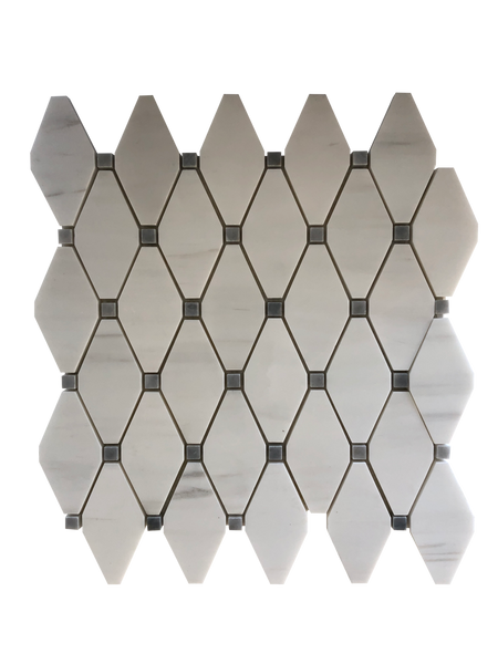 Elongated Octagon Waterjet Mosaic With Crema Marfil & Dark Emperador Dot - All Marble Tiles