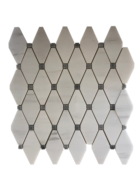 Elongated Octagon Waterjet Mosaic With Bianco Carrara & Blue Stone Dot All Marble Tiles