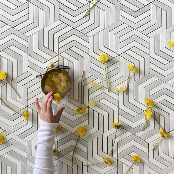 Melia Waterjet Mosaic Dolomite and Solto White All Marble Tiles