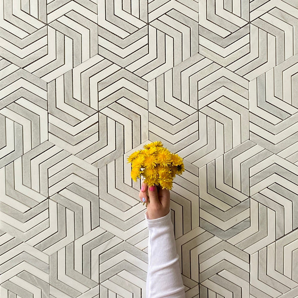 Melia Waterjet Mosaic Dolomite and Solto White All Marble Tiles