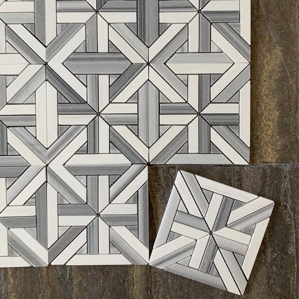 Karo Waterjet Mosaic With Dolomite & Equator Polished All Marble Tiles