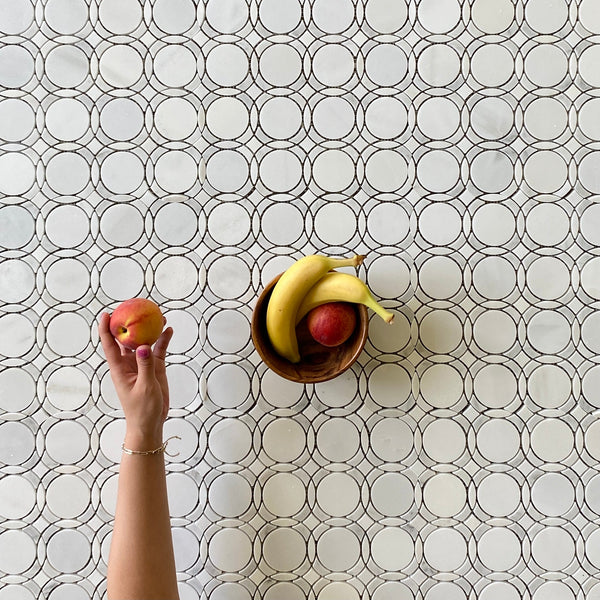 Infinity Waterjet Mosaic Pure White and Carrara All Marble Tiles