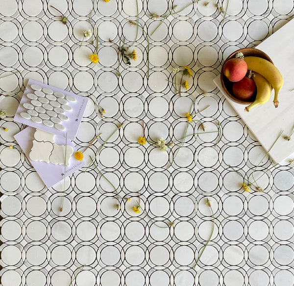 Infinity Waterjet Mosaic Pure White and Carrara All Marble Tiles