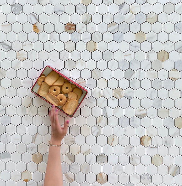 Calacatta Marble Mosaic Polished Hexagon 2" All Marble Tiles