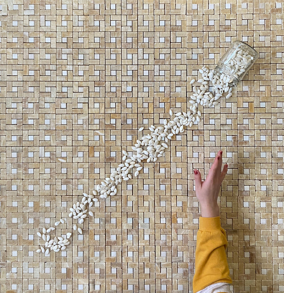 Honey Onyx Marble Target Mosaic Tile With White Dot for Shower Floor | Shower Wall | Kitchen Backsplash | Floor Tile | Wall Tile | Kitchen Floor All Marble Tiles