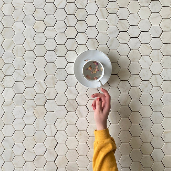 Calacatta Sugar Polished 2" Hexagon Mosaic Tile for Shower Floor | Shower Wall | Kitchen Backsplash | Floor Tile | Wall Tile | Kitchen Floor All Marble Tiles