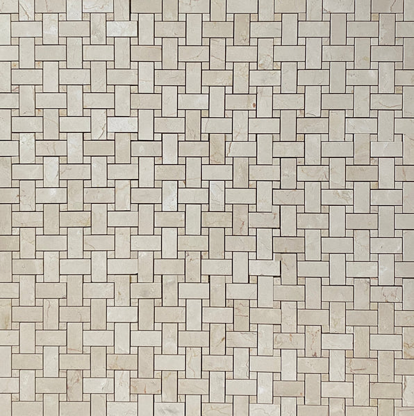Crema Marfil Mega Basketweave Marble Mosaic Polished Tile for Shower Floor | Shower Wall | Kitchen Backsplash | Floor Tile | Wall Tile | Kitchen Floor All Marble Tiles