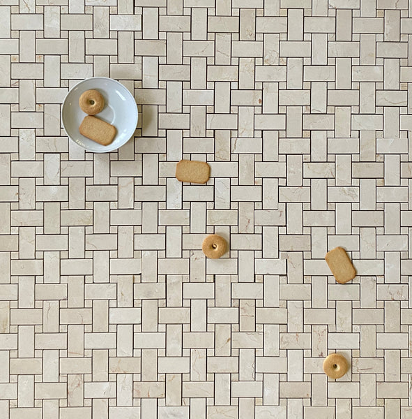 Crema Marfil Mega Basketweave Marble Mosaic Polished Tile for Shower Floor | Shower Wall | Kitchen Backsplash | Floor Tile | Wall Tile | Kitchen Floor All Marble Tiles