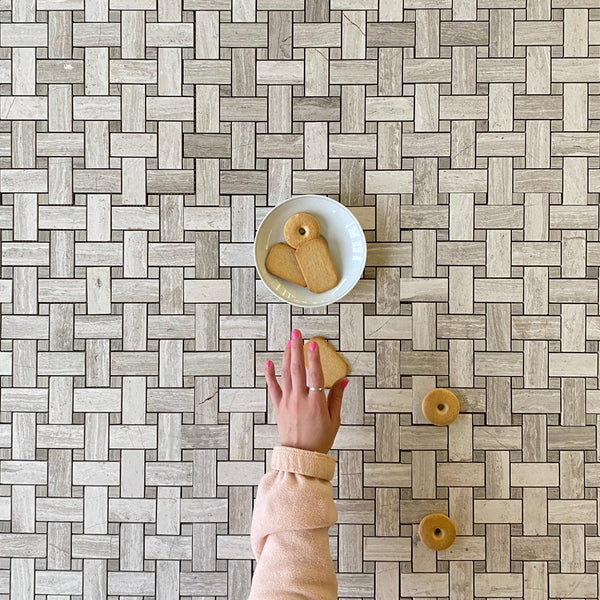 Oyster Grey Mega Basketweave Marble Mosaic Polished Tile for Shower Floor | Shower Wall | Kitchen Backsplash | Floor Tile | Wall Tile | Kitchen Floor All Marble Tiles
