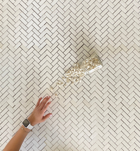 Thassos White Marble Polished 3/4x2 Herringbone Mosaic All Marble Tiles