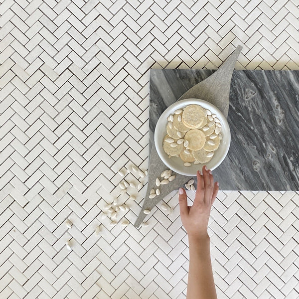 Thassos White Marble Polished 3/4x2 Herringbone Mosaic All Marble Tiles