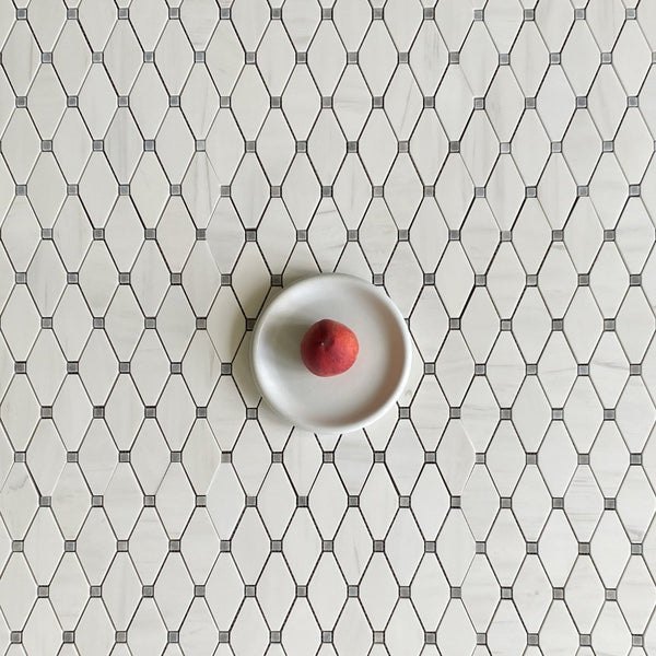 Elongated Octagon Waterjet Mosaic With Dolomite & Ocean grey Dot All Marble Tiles