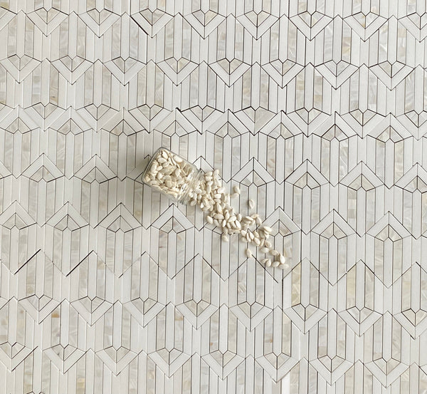 MEGA Arrow Waterjet Mosaic Thassos and Mother of Pearl All Marble Tiles