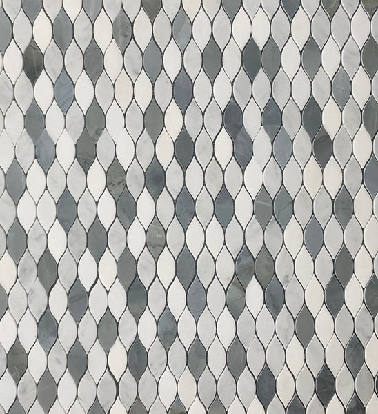 Elongated Teardrop White And Carrara With Blue Polished All Marble Tiles