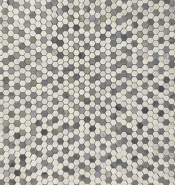 Arabescato Mosaic Hexagon with Blue Stone 1"x1" All Marble Tiles