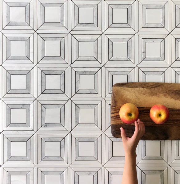 Lente Waterjet Mosaic Dolomite and Carrara All Marble Tiles