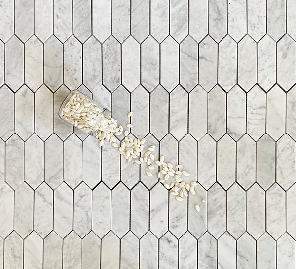 Picket Carrara Waterjet Marble Mosaic Polished All Marble Tiles