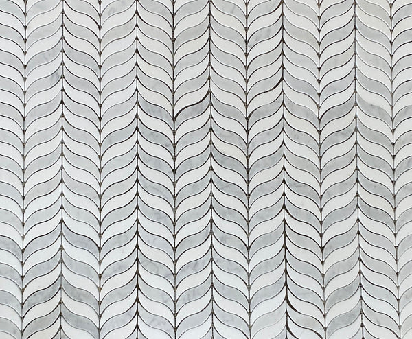 Feather Waterjet Mosaic Thassos and White Carrara All Marble Tiles