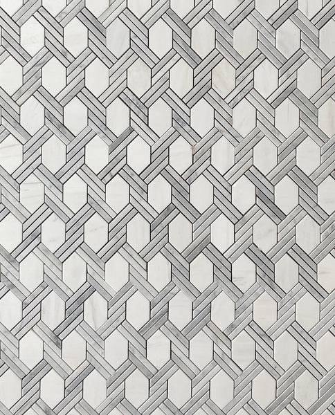 Fiore Marble Mosaic Waterjet Tile: Dolomite & Bianco Carrara Mosaic for Kitchen Backsplash| Bathroom Floor Tile| Wall Accent| Luxurious Tile All Marble Tiles