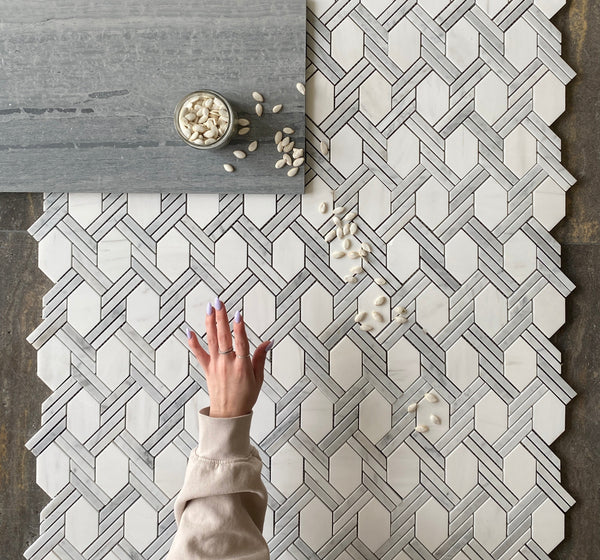 Fiore Marble Mosaic Waterjet Tile: Dolomite & Bianco Carrara Mosaic for Kitchen Backsplash| Bathroom Floor Tile| Wall Accent| Luxurious Tile All Marble Tiles