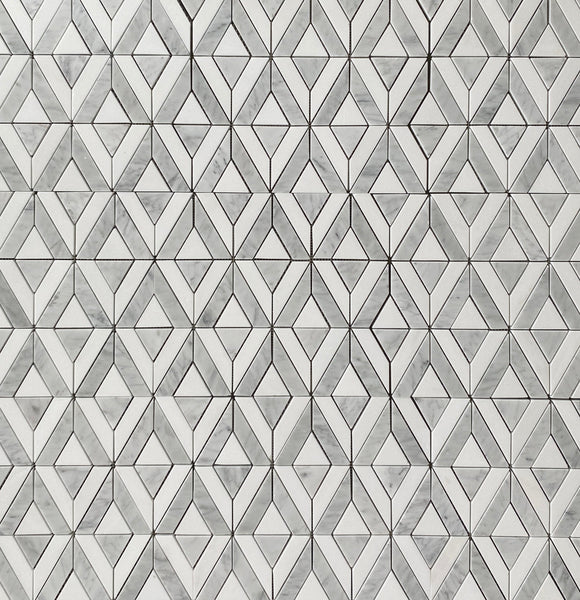 Marquee Waterjet Marble Mosaic Carrara & Thassos Tile for Backsplash Kitchen Tile| Bathroom Wall| Floor Tile| Shower Tile| Luxury Marble Tile for Accent All Marble Tiles