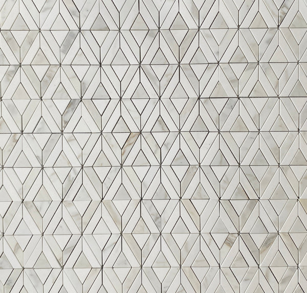 Marquee Waterjet Mosaic Tile Polished| Calacatta Gold & Thassos| Premium Marble Tile| Elegant Back Splash Design| Kitchens & Bathroom| Luxury Upgrade All Marble Tiles