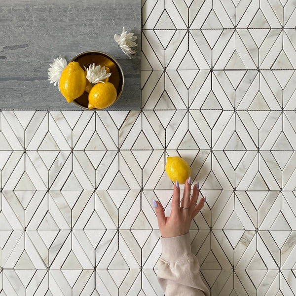 Marquee Waterjet Mosaic Tile Polished| Calacatta Gold & Thassos| Premium Marble Tile| Elegant Back Splash Design| Kitchens & Bathroom| Luxury Upgrade All Marble Tiles