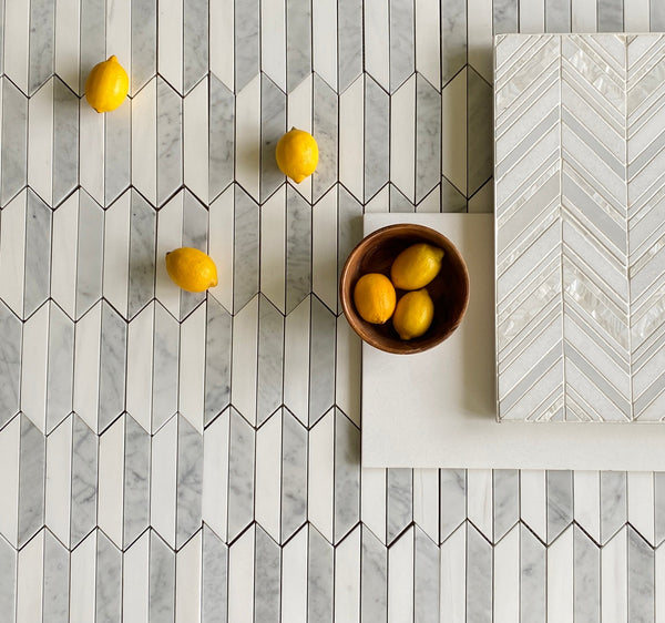 Picket Carrara And Dolomite Marble Waterjet Mosaic Polished All Marble Tiles