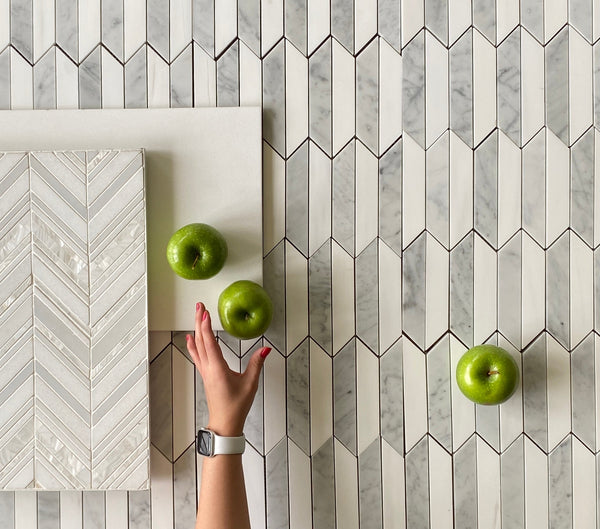Picket Carrara And Dolomite Marble Waterjet Mosaic Polished All Marble Tiles
