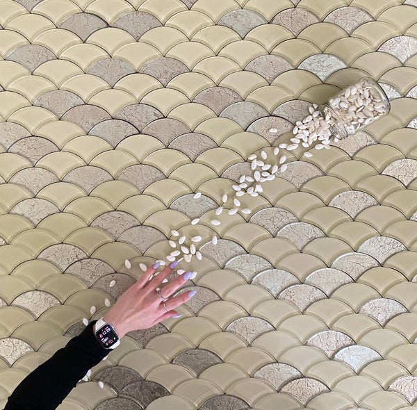 Scaglie Glass Mocha & Gold Waterjet Mosaic Tile Polished| Elegant Wall Décor| Rich Design| Ideal for Kitchen Backsplash & Bathrooms| Luxurious & Distinctive All Marble Tiles