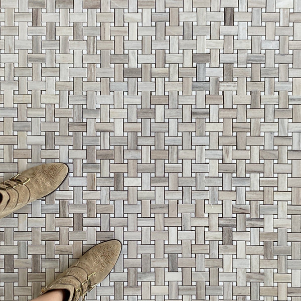 Palissandro Basketweave With Palissandro Dot Polished Mosaic All Marble Tiles