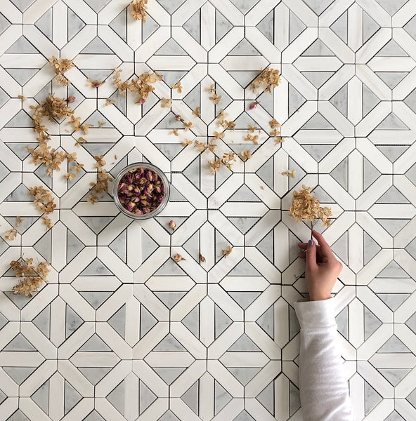 Cross Waterjet Mosaic With Dolomite & Carrara All Marble Tiles