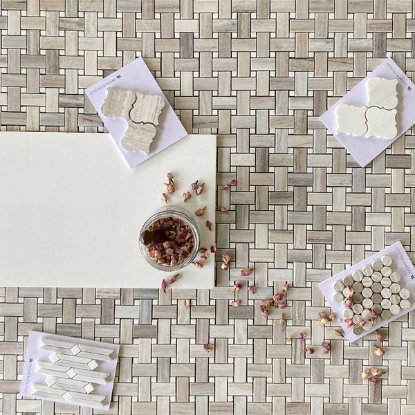 Palissandro Basketweave With Palissandro Dot Polished Mosaic All Marble Tiles