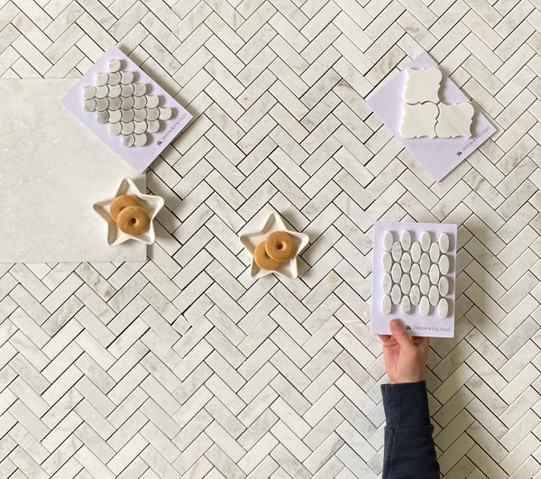 Carrara Pearl Marble Mosaic Polished Herringbone All Marble Tiles