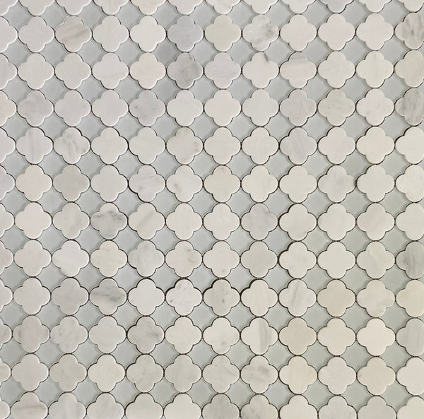 Flower Waterjet Mosaic Arabescato and Frosted Glass All Marble Tiles